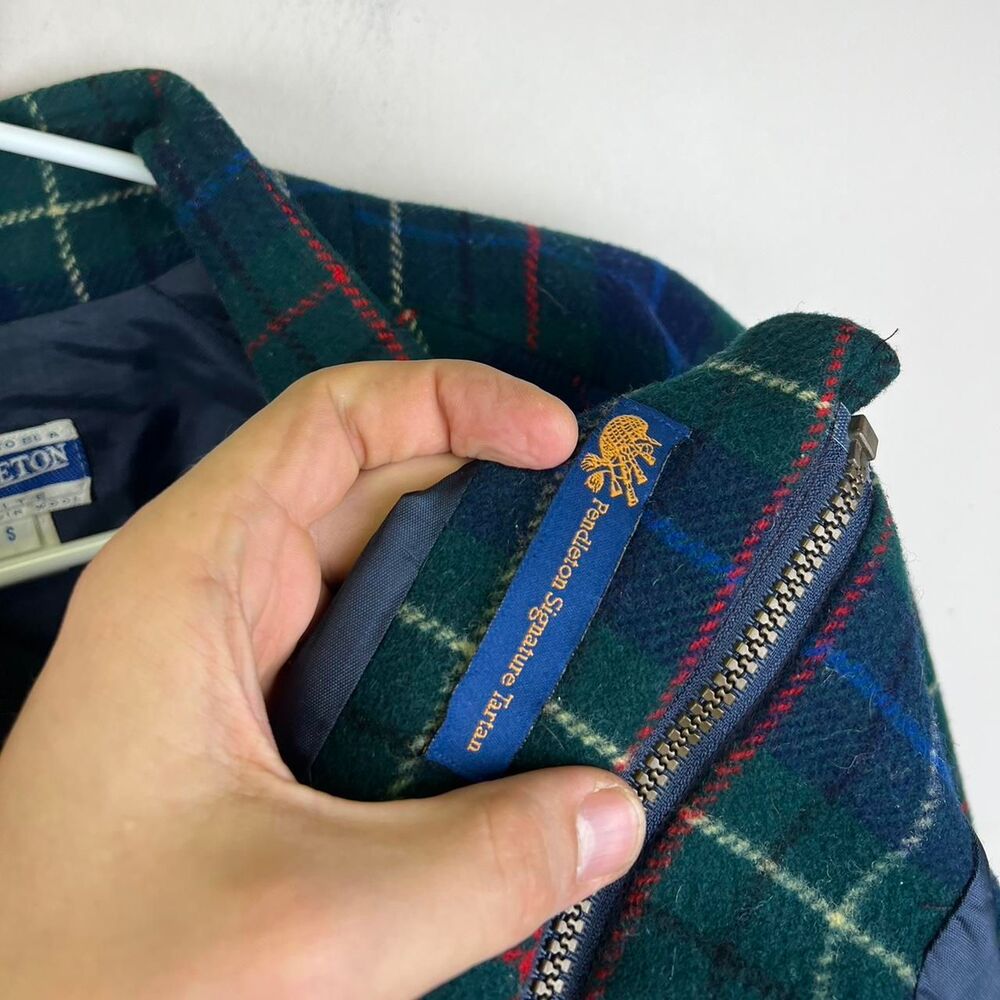 Vintage 90s Pendleton Womens 100% Wool Plaid Bomber Jacket Blue Green Size S - Picture 5 of 6